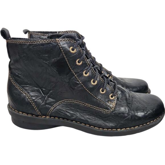 CLARKS WOMENS BLACK LEATHER ANKLE BOOTS LACE-UP SZ 8.5 GOTHIC BOHO ACADEMIA Y2K - Picture 1 of 10